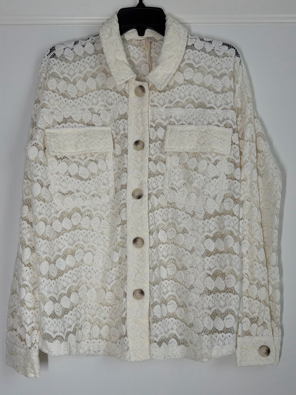 Mystree Lace Jacket Top Ivory Scalloped Button Down Size Medium NWT